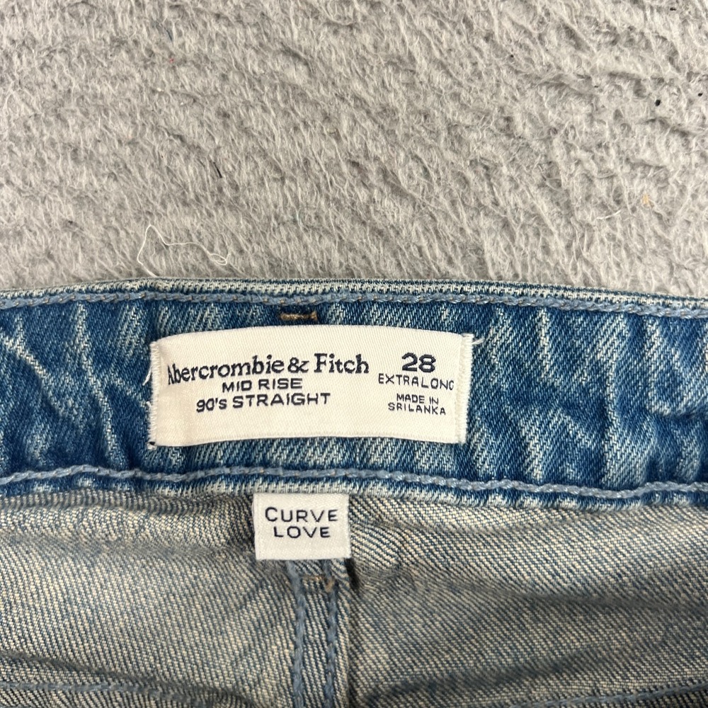Abercrombie Fitch 90s Straight Mid Rise Jeans Womens 28 Extra Long Medium Wash - Picture 6 of 11